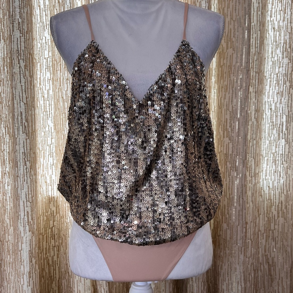 NWT Lovers + Friends Sequin Camisole - Gold and Brown